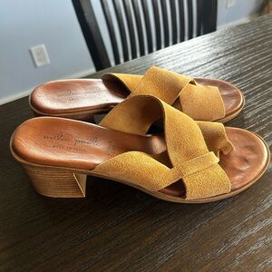 Mila Paoli suede sandals block heel comfy bohemian hippy festive